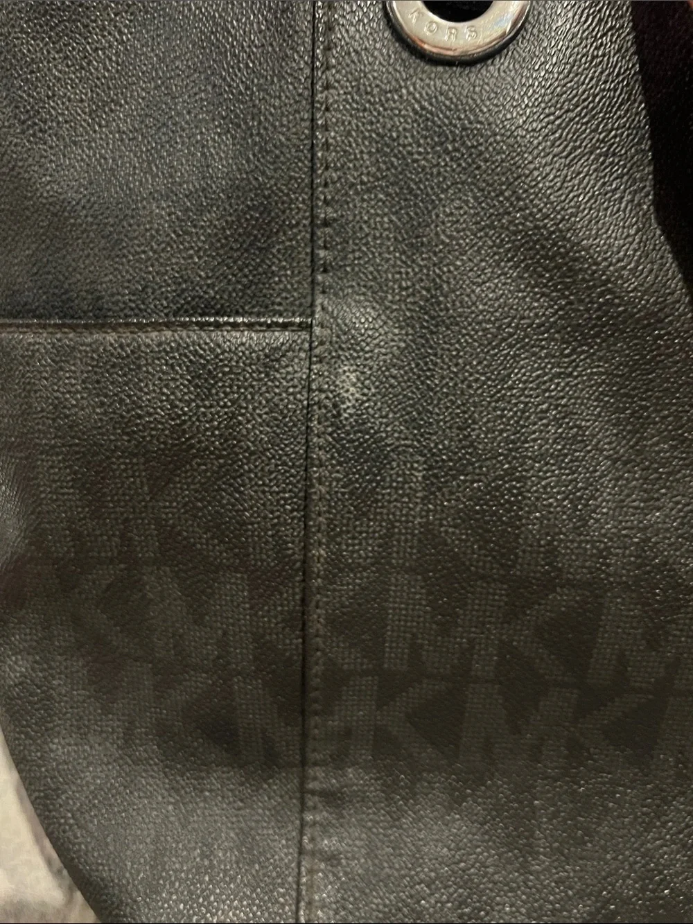 Michael Kors Black MK Monogram Tote with Silver Logo Charm